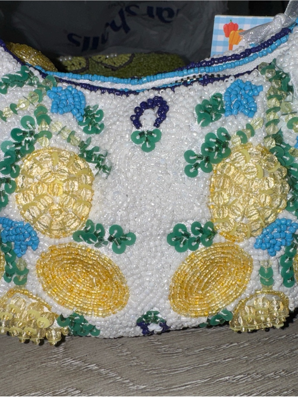 Beaded Pineapple Motif Evening Clutch - White & Yellow